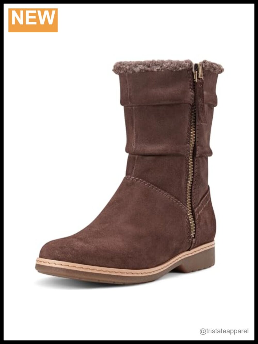 Women's Mid-Calf Water Resistant Leather Bootie Almond Toe Low Heel Zip